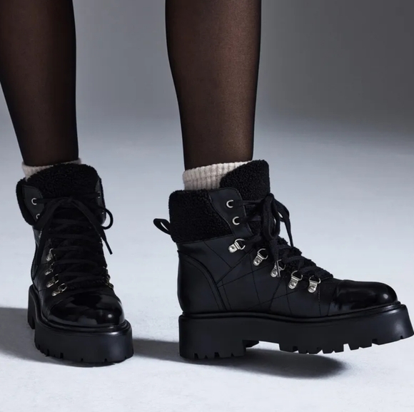 Steve Madden Reyen Black Leather Lace Up Boot (Women)Size 7.5 M New in box.. - - Picture 9 of 11